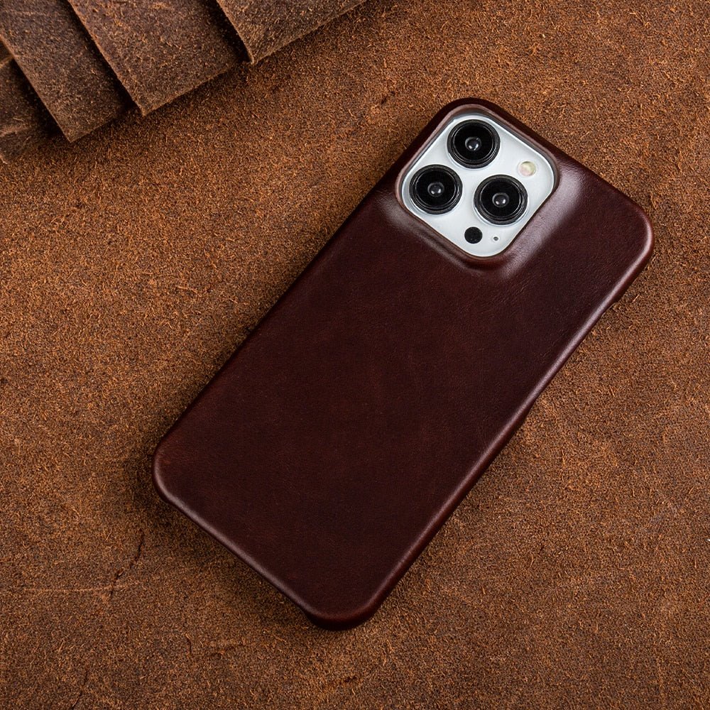 LuxeHide Premium Genuine Leather iPhone Case — Oil-Wax Coated, MagSafe Compatible