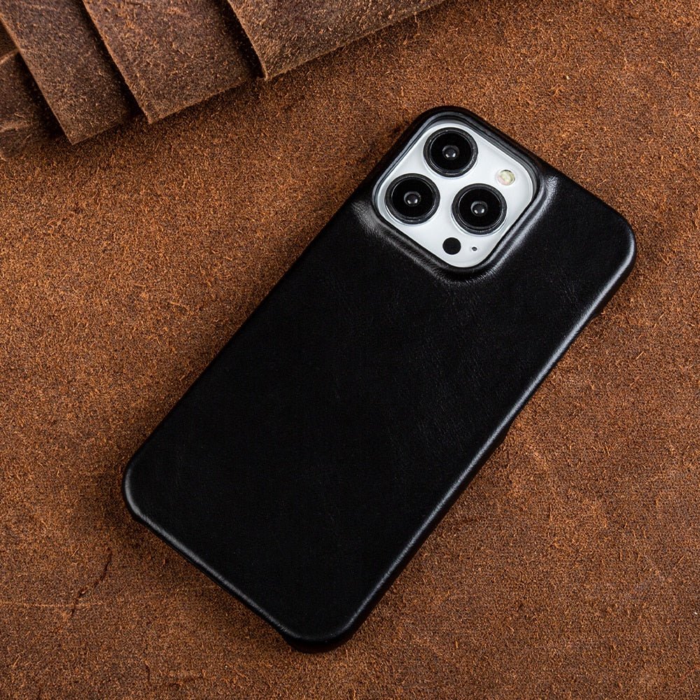 LuxeHide Premium Genuine Leather iPhone Case — Oil-Wax Coated, MagSafe Compatible