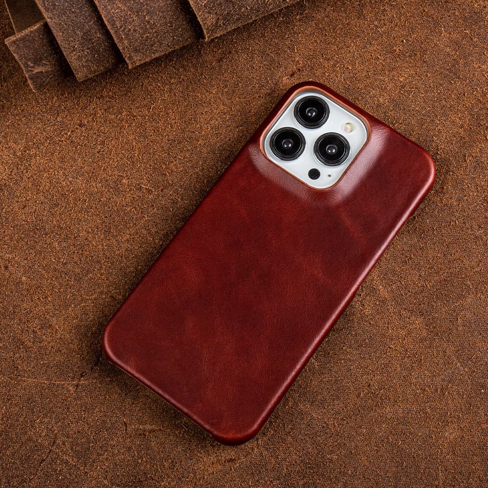 LuxeHide Premium Genuine Leather iPhone Case — Oil-Wax Coated, MagSafe Compatible