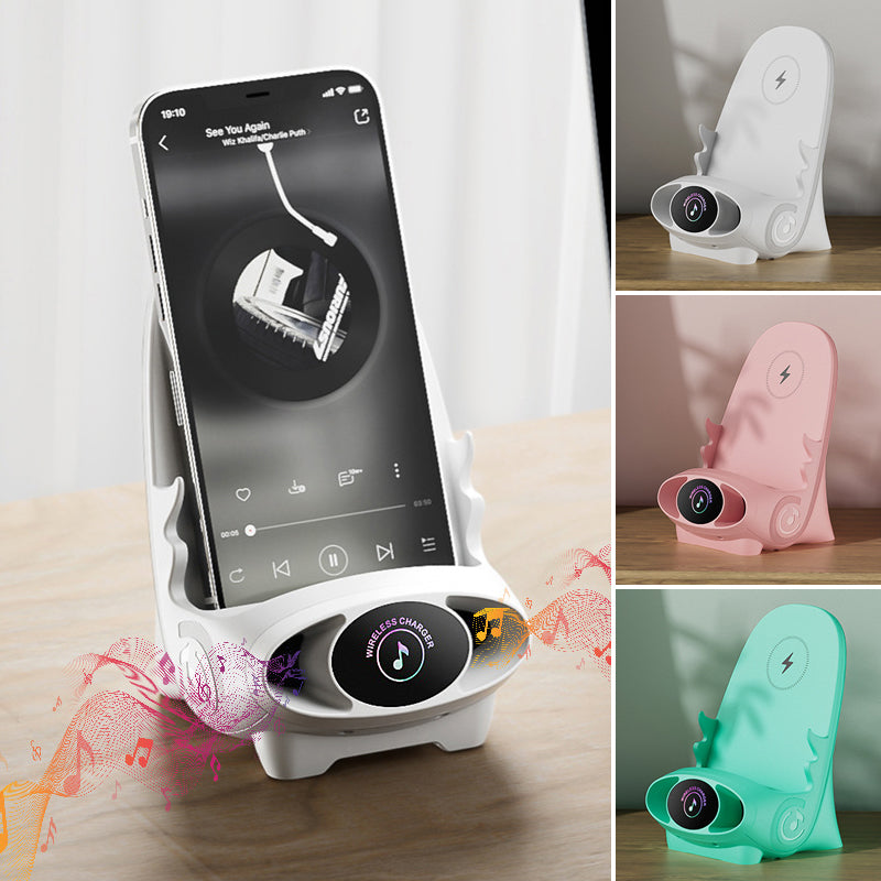 15W nabíjecí stojánek na telefon Qi - zesilovač zvuku, iPhone/Android
