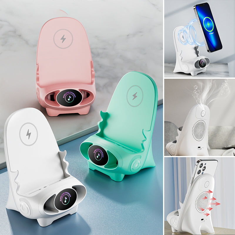 15W nabíjecí stojánek na telefon Qi - zesilovač zvuku, iPhone/Android