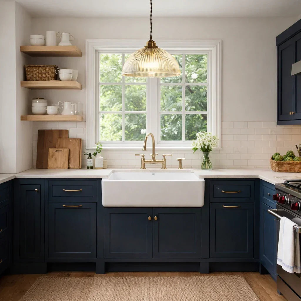 Industrial Farmhouse Pendant Light With Ribbed Glass And Dome