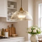 Industrial Farmhouse Pendant Light With Ribbed Glass And Dome