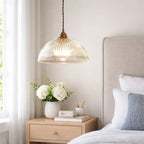 Industrial Farmhouse Pendant Light With Ribbed Glass And Dome