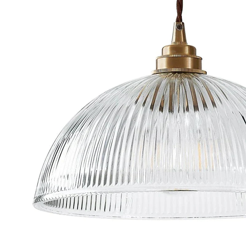 Industrial Farmhouse Pendant Light With Ribbed Glass And Dome