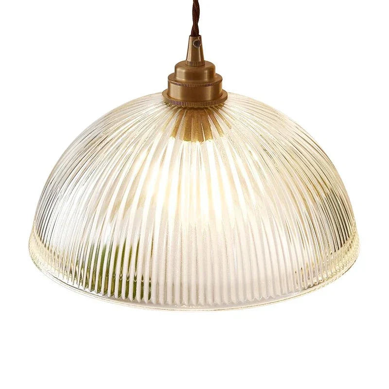 Industrial Farmhouse Pendant Light With Ribbed Glass And Dome