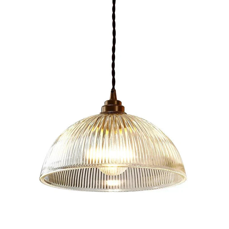 Industrial Farmhouse Pendant Light With Ribbed Glass And Dome