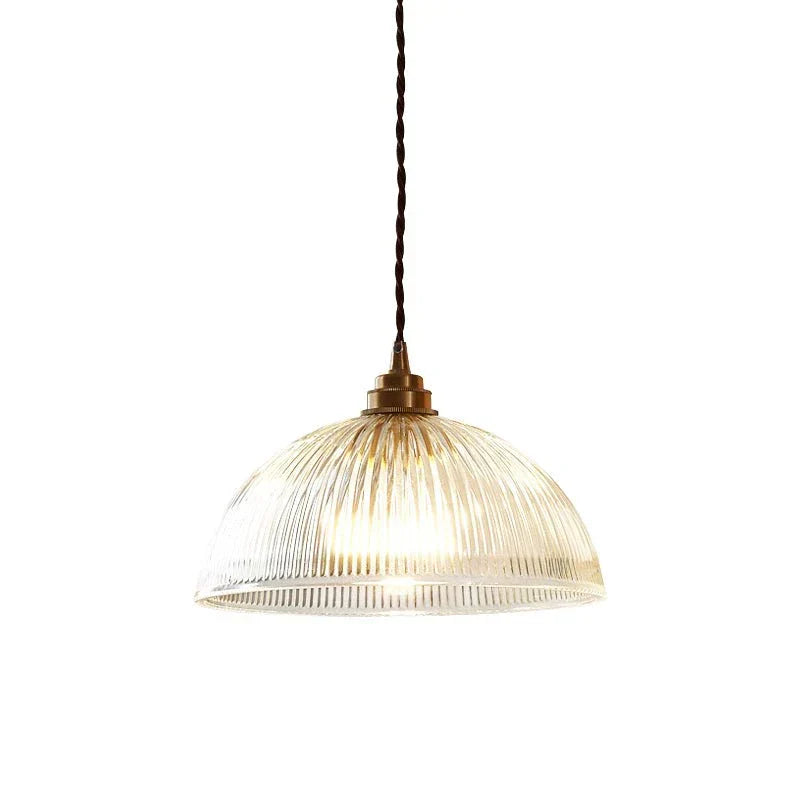 Industrial Farmhouse Pendant Light With Ribbed Glass And Dome