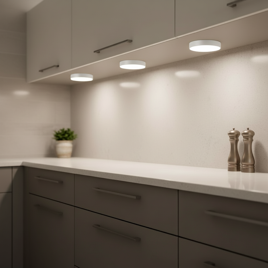 Conjunto de 3 luzes LED brancas em disco, a pilhas, com controlo remoto
