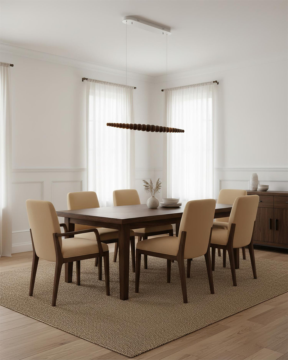 LED-pendellampe med globeskjerm, 46 tommer — metall, tre og akryl, 3000 K