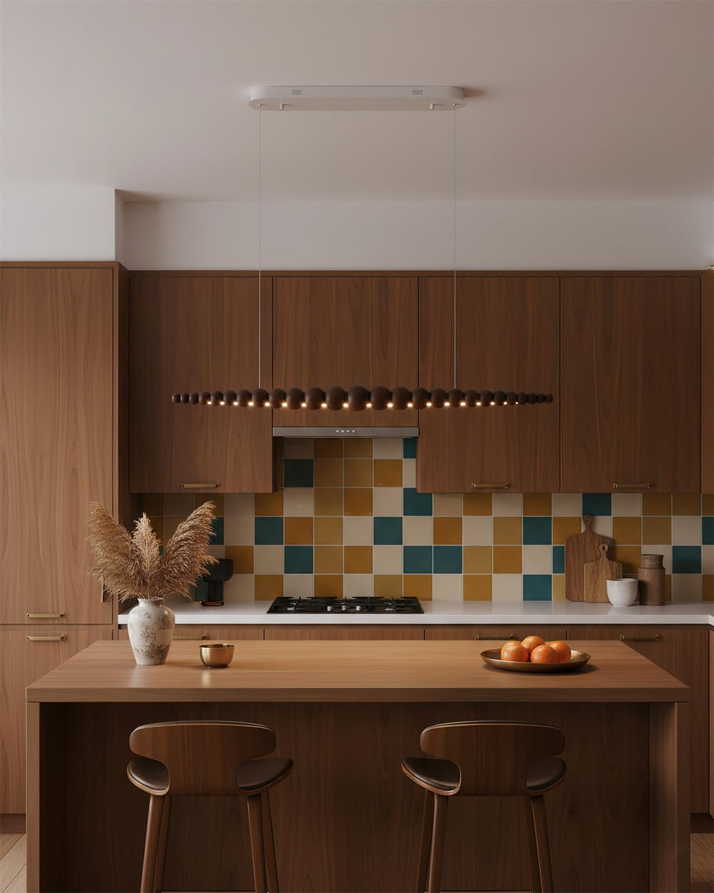 LED-pendellampe med globeskjerm, 46 tommer — metall, tre og akryl, 3000 K