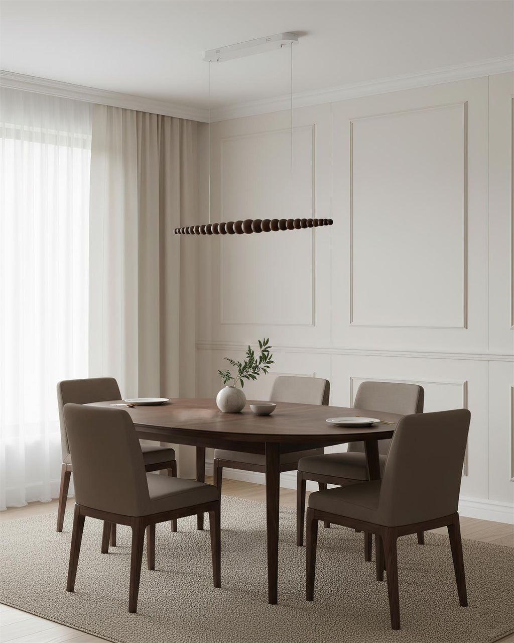 LED-pendellampe med globeskjerm, 46 tommer — metall, tre og akryl, 3000 K