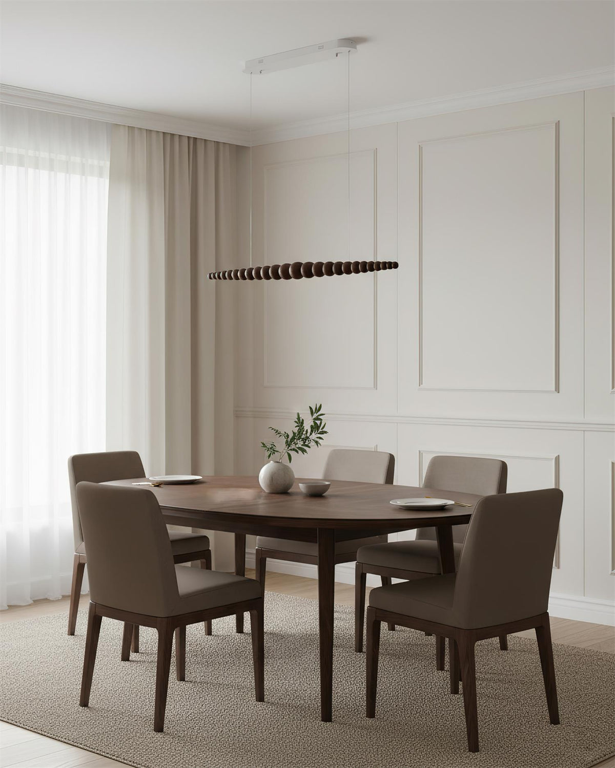 LED-pendellampe med globeskjerm, 46 tommer — metall, tre og akryl, 3000 K