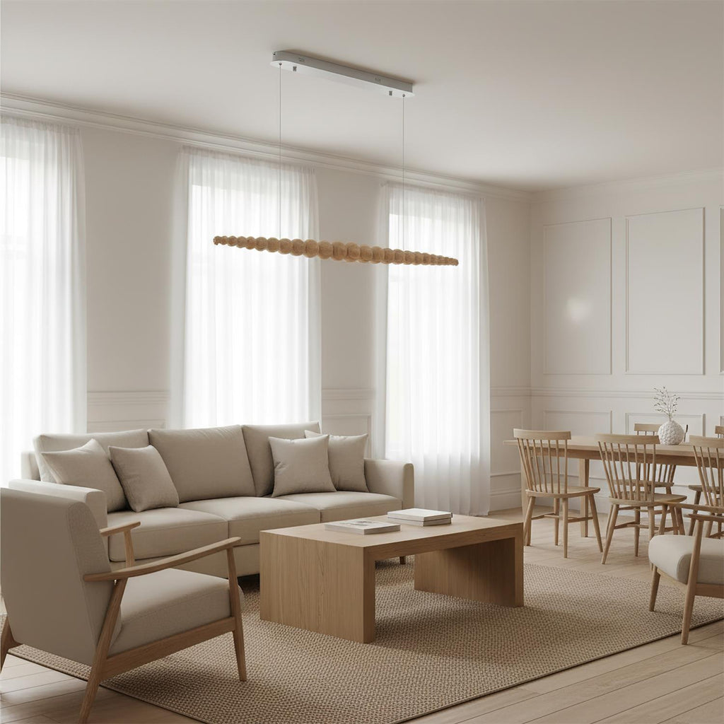 LED-pendellampe med globeskjerm, 46 tommer — metall, tre og akryl, 3000 K
