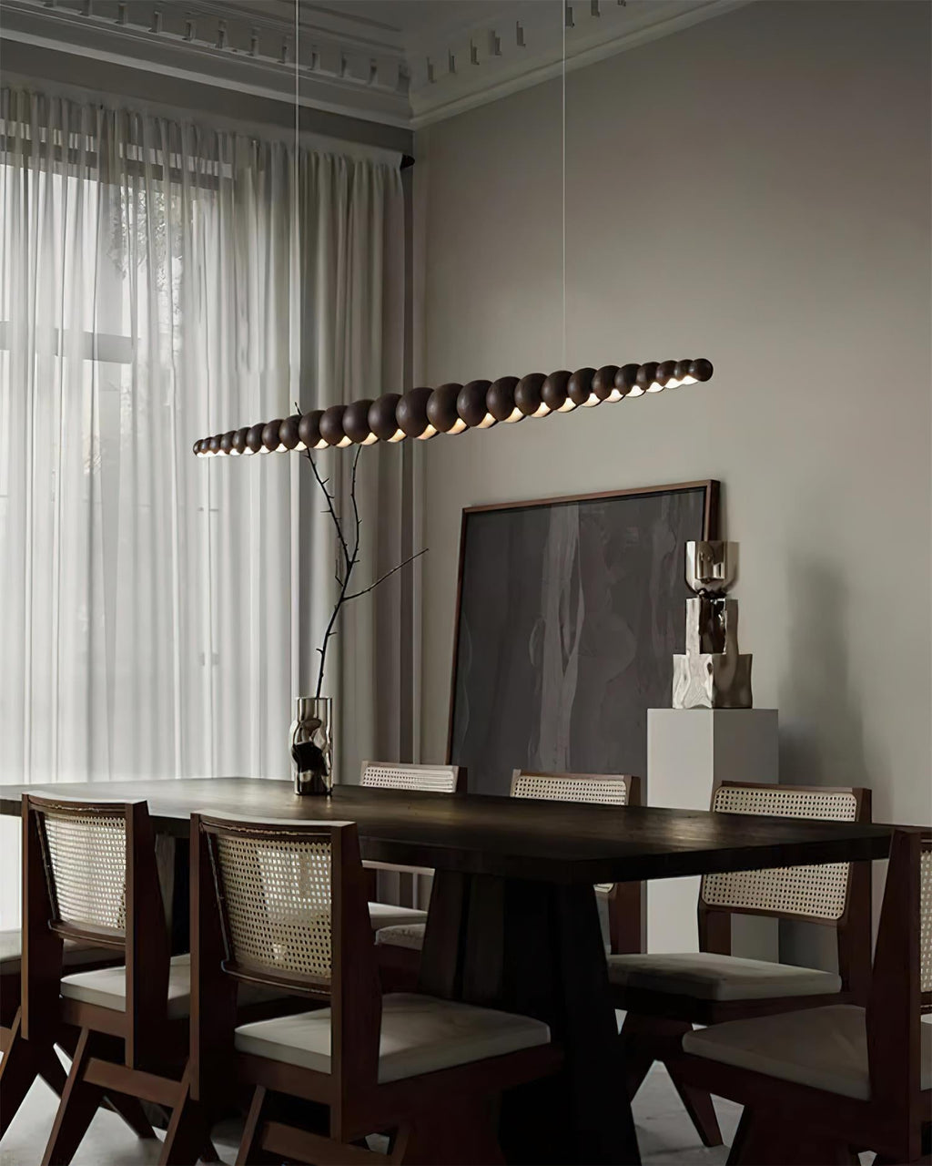 LED-pendellampe med globeskjerm, 46 tommer — metall, tre og akryl, 3000 K