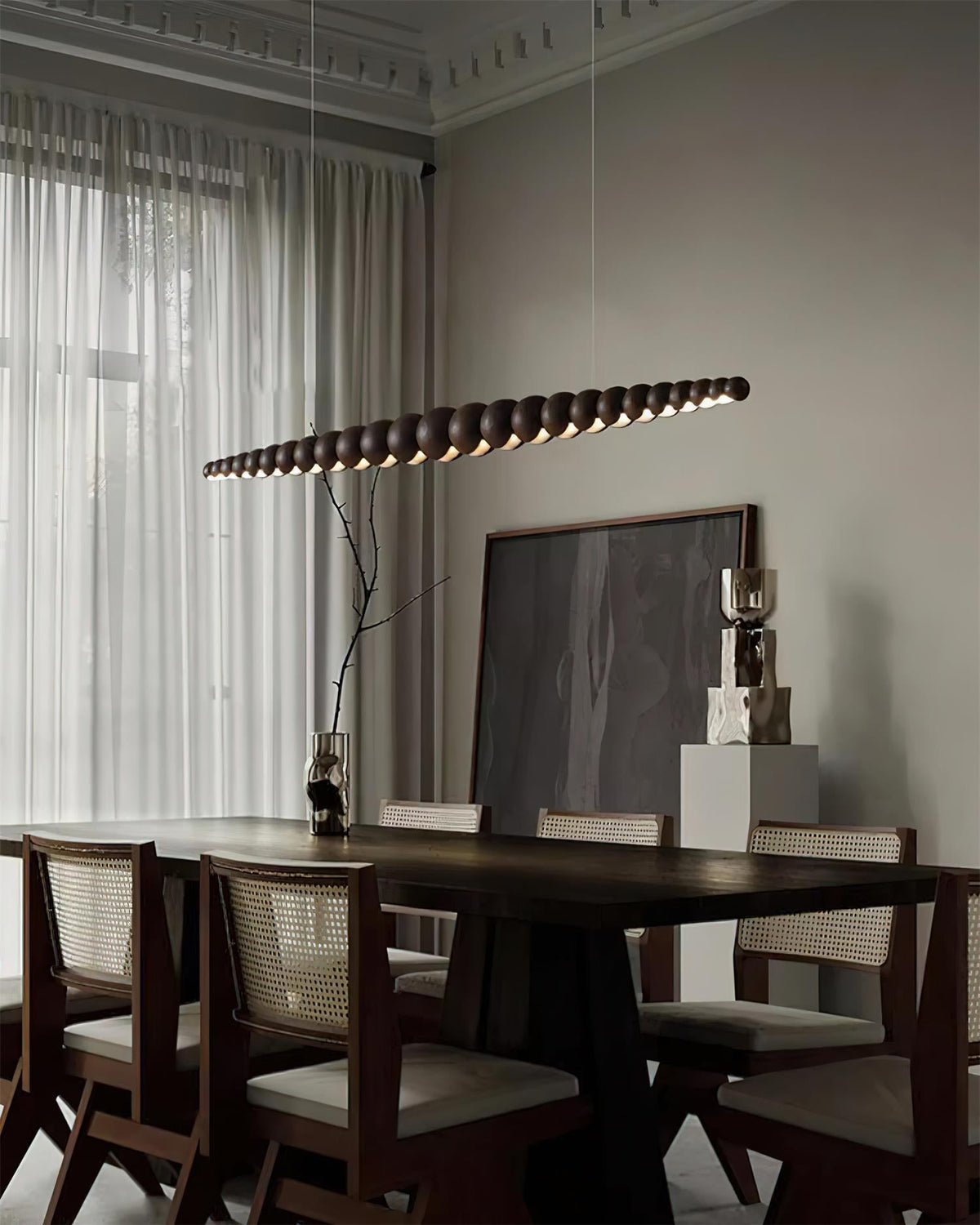 LED-pendellampe med globeskjerm, 46 tommer — metall, tre og akryl, 3000 K