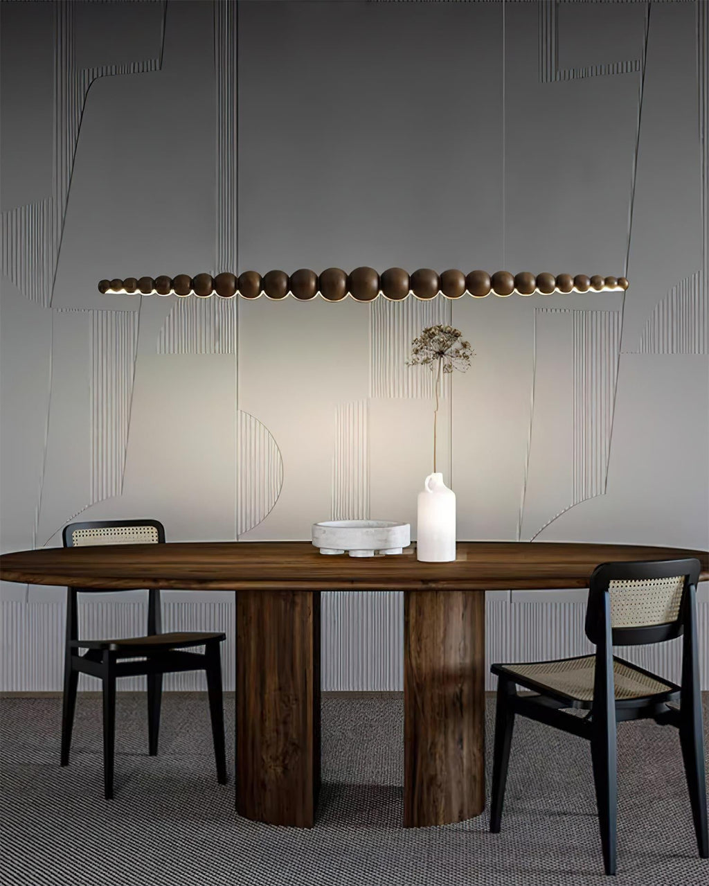 LED-pendellampe med globeskjerm, 46 tommer — metall, tre og akryl, 3000 K