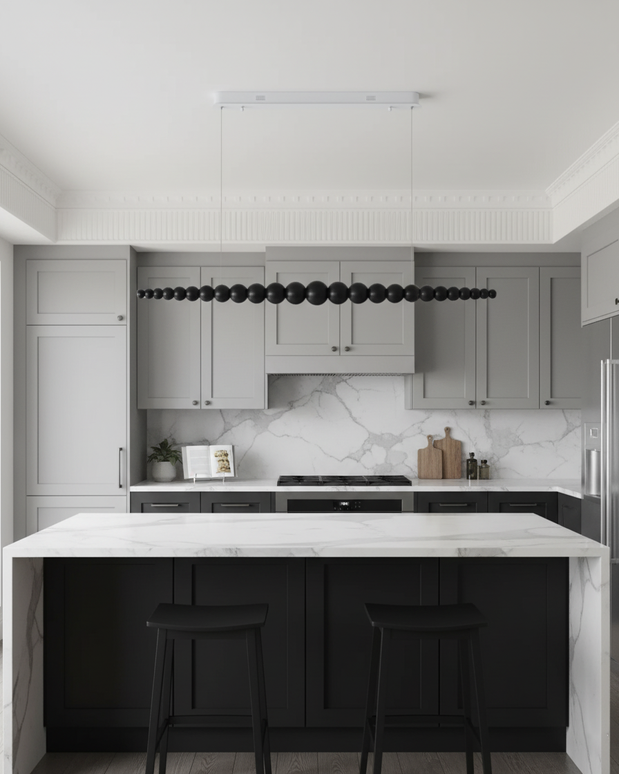 LED-pendellampe med globeskjerm, 46 tommer — metall, tre og akryl, 3000 K