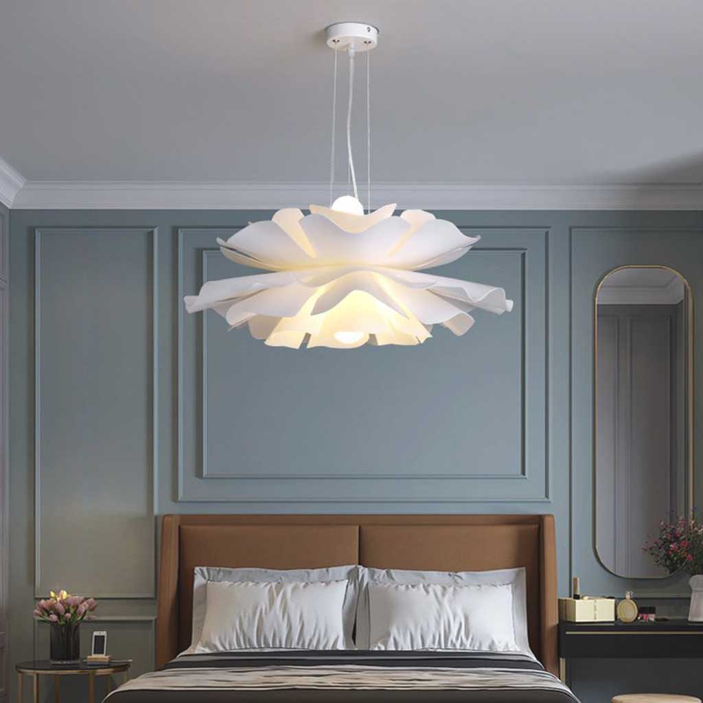 Regulowana lampa sufitowa LED — biały akrylowy klosz w kształcie lotosu, 20 cali