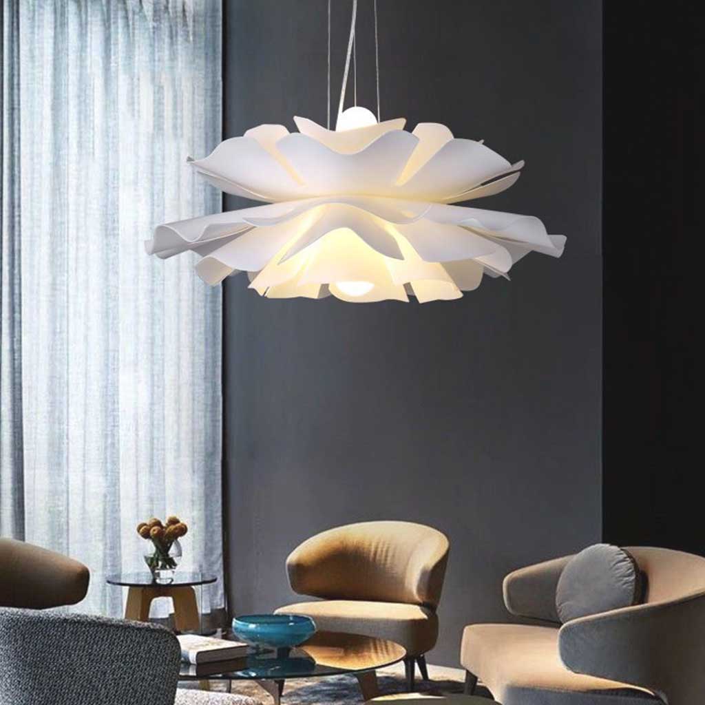 Regulowana lampa sufitowa LED — biały akrylowy klosz w kształcie lotosu, 20 cali