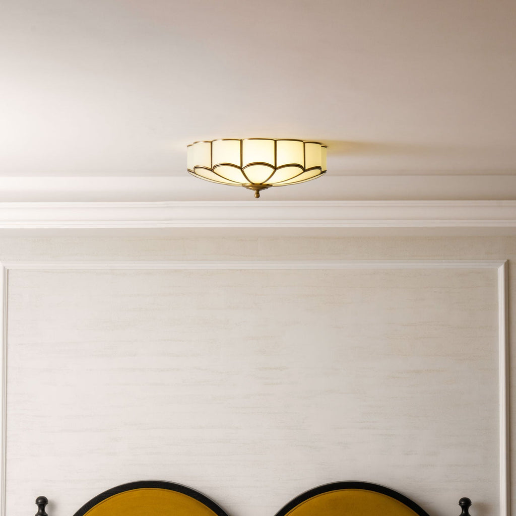 Brass Multi-Arm Flush Mount Ceiling Light — Frosted Glass