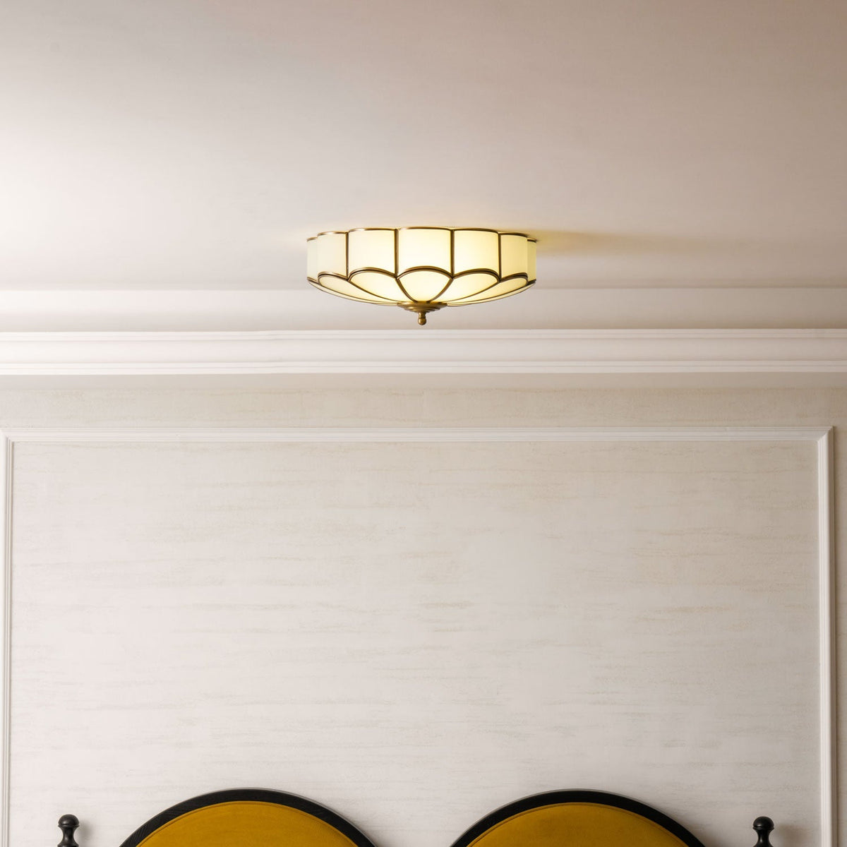 Brass Multi-Arm Flush Mount Ceiling Light — Frosted Glass