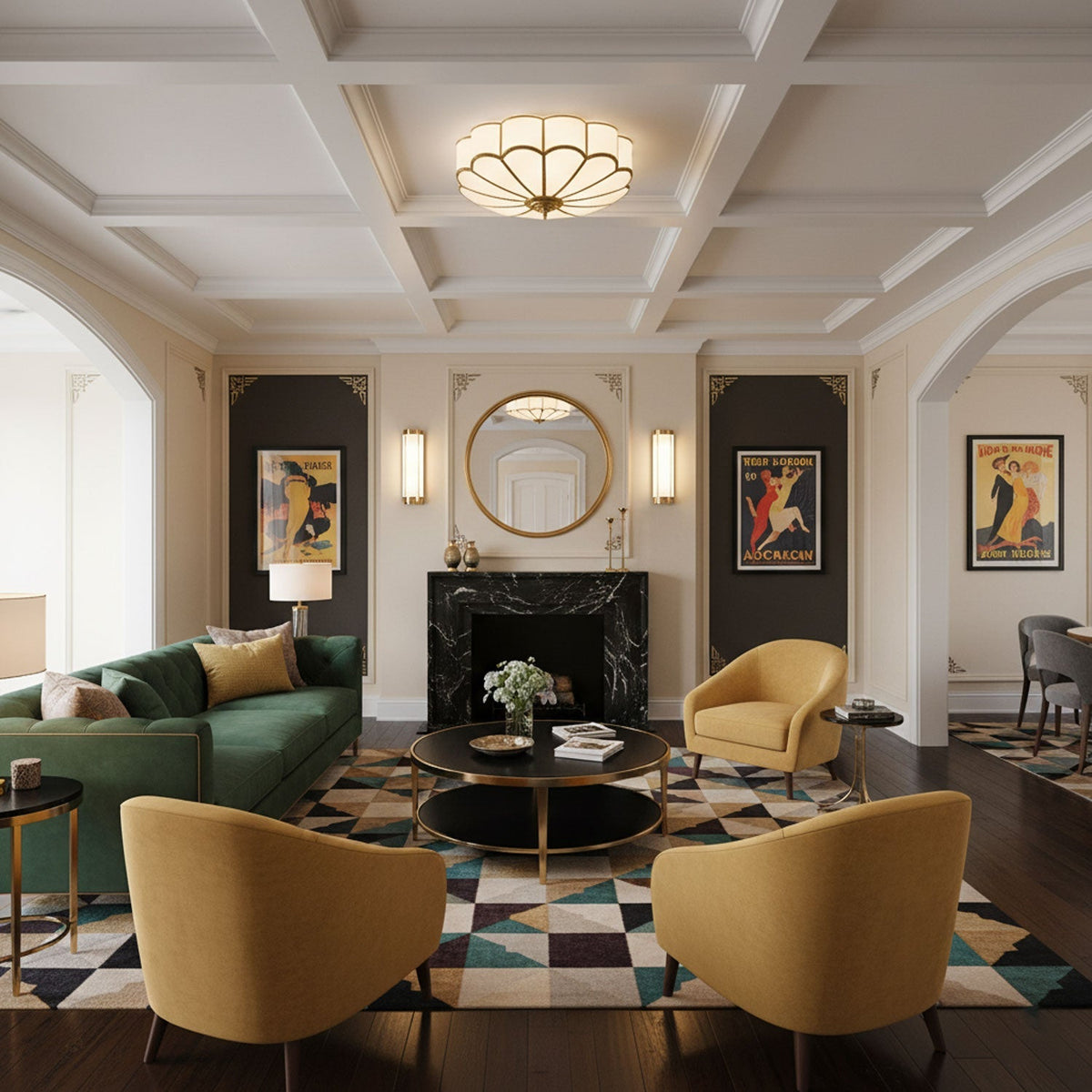 Brass Multi-Arm Flush Mount Ceiling Light — Frosted Glass