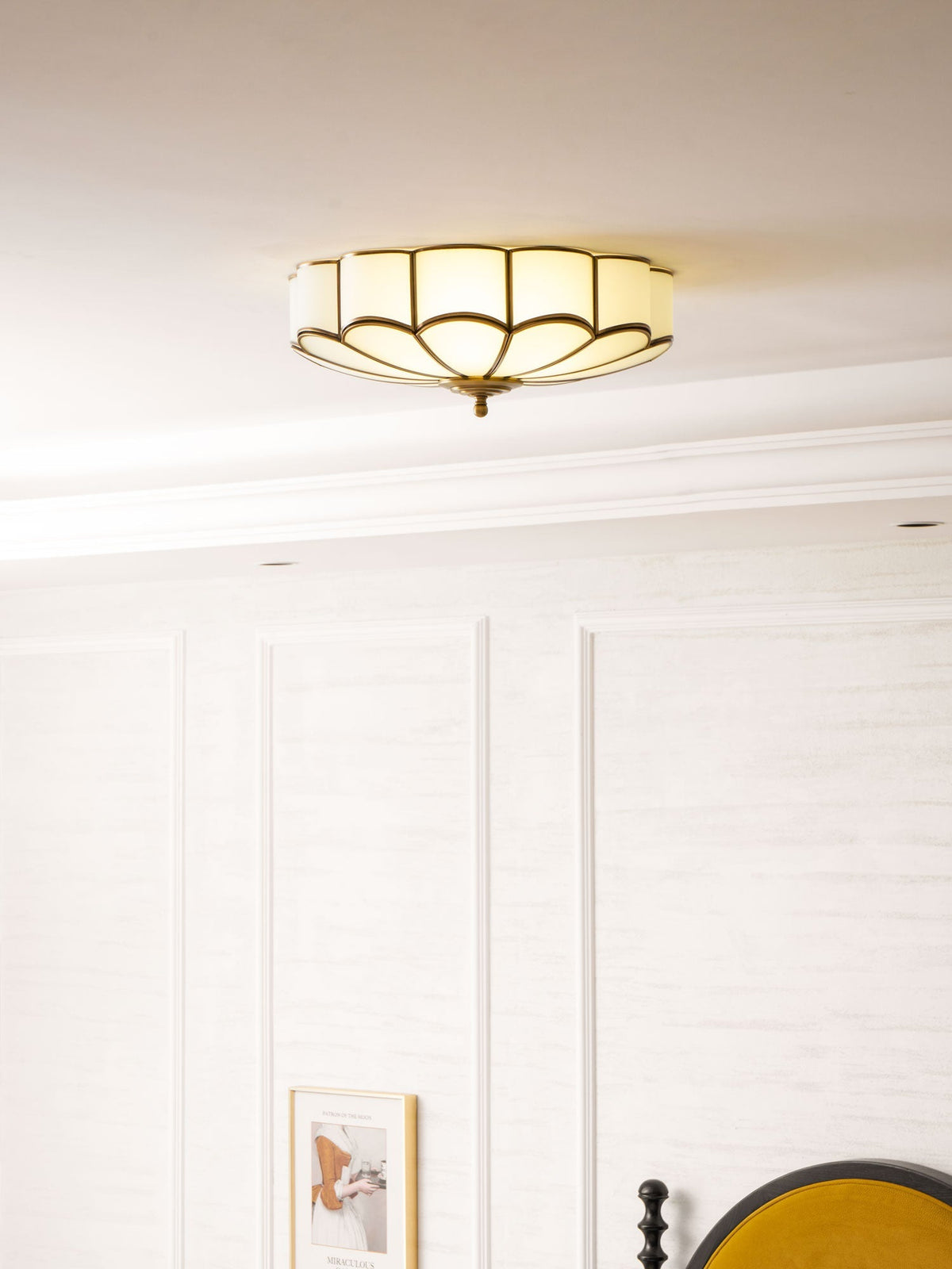 Brass Multi-Arm Flush Mount Ceiling Light — Frosted Glass