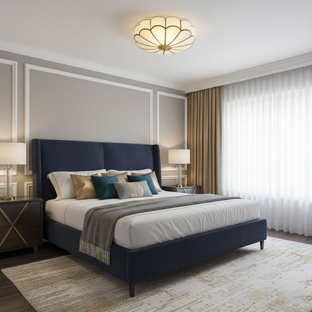 Brass Multi-Arm Flush Mount Ceiling Light — Frosted Glass