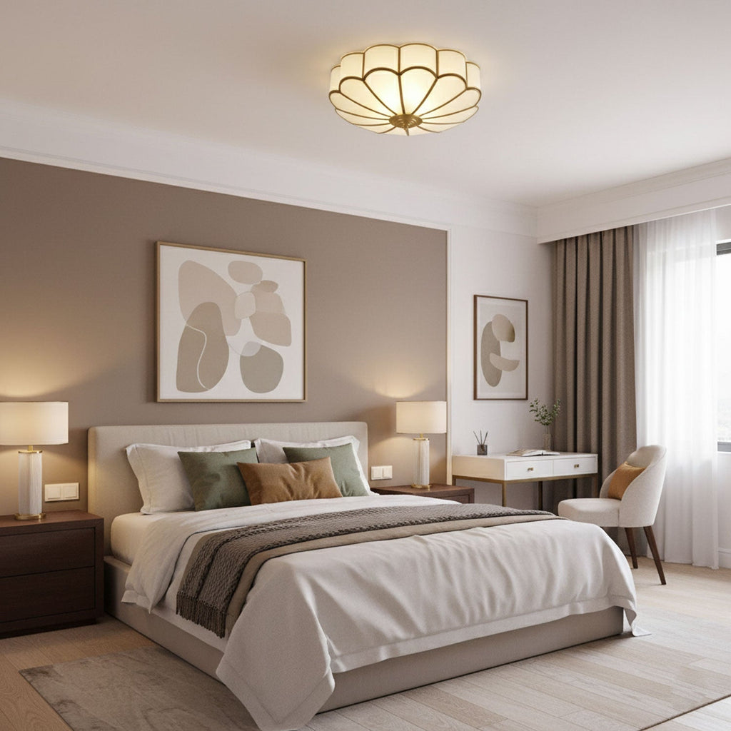 Brass Multi-Arm Flush Mount Ceiling Light — Frosted Glass