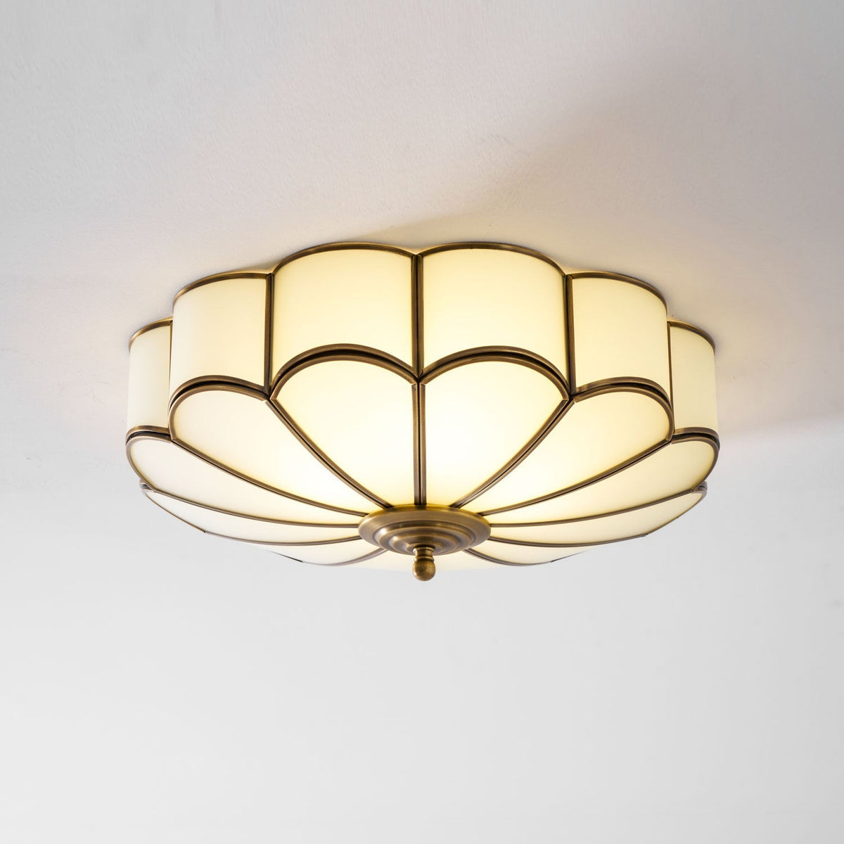 Brass Multi-Arm Flush Mount Ceiling Light — Frosted Glass