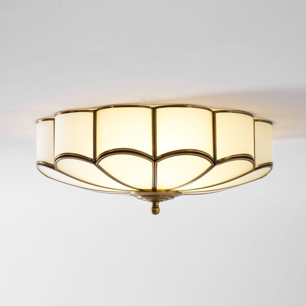 Brass Multi-Arm Flush Mount Ceiling Light — Frosted Glass