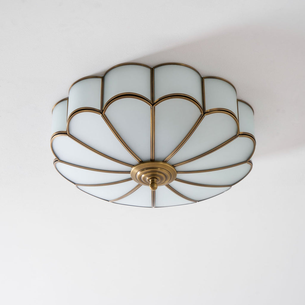 Brass Multi-Arm Flush Mount Ceiling Light — Frosted Glass