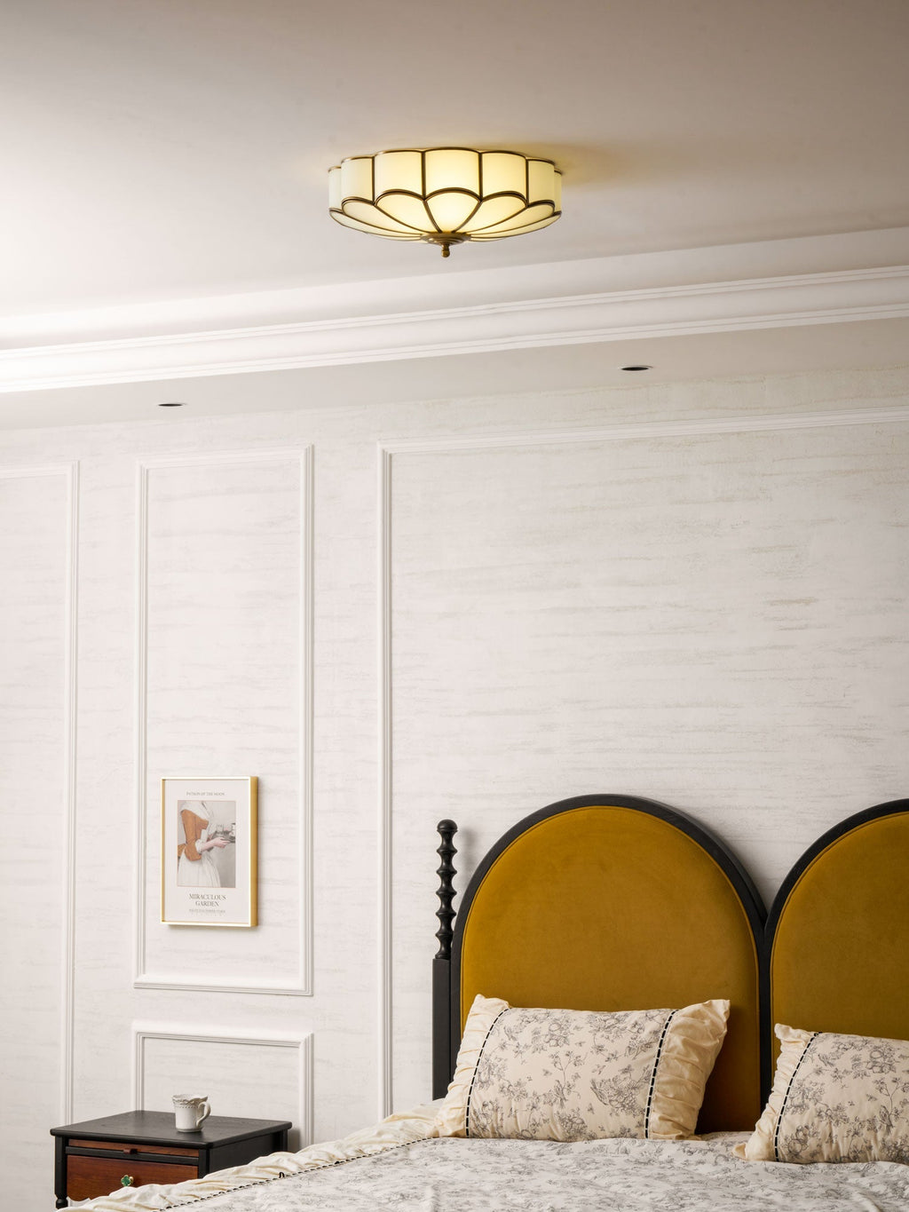 Brass Multi-Arm Flush Mount Ceiling Light — Frosted Glass