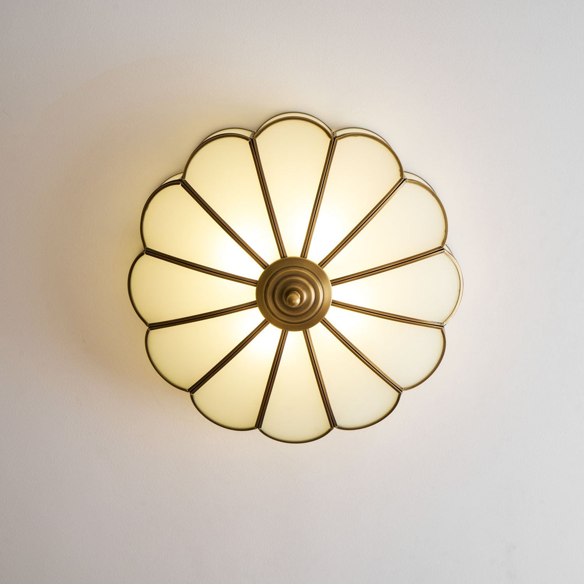 Brass Multi-Arm Flush Mount Ceiling Light — Frosted Glass