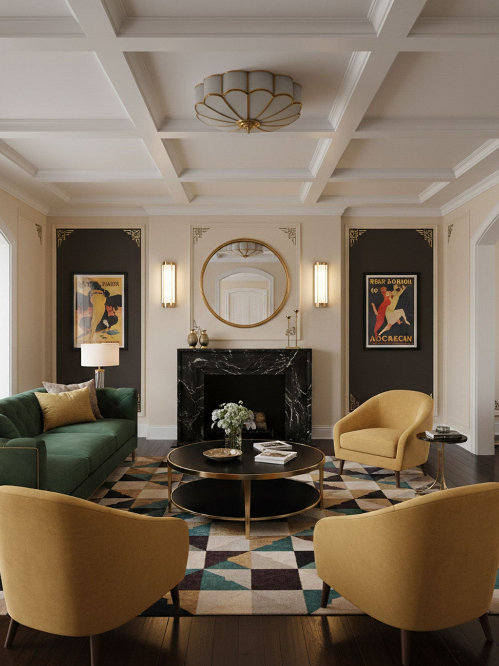 Brass Multi-Arm Flush Mount Ceiling Light — Frosted Glass