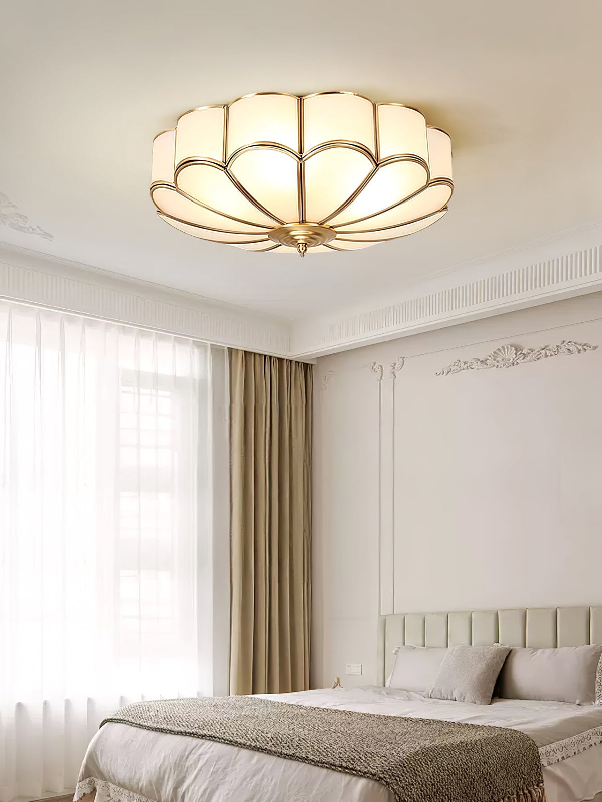 Brass Multi-Arm Flush Mount Ceiling Light — Frosted Glass