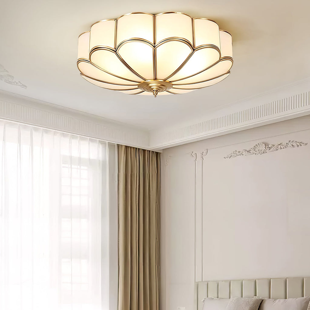 Brass Multi-Arm Flush Mount Ceiling Light — Frosted Glass