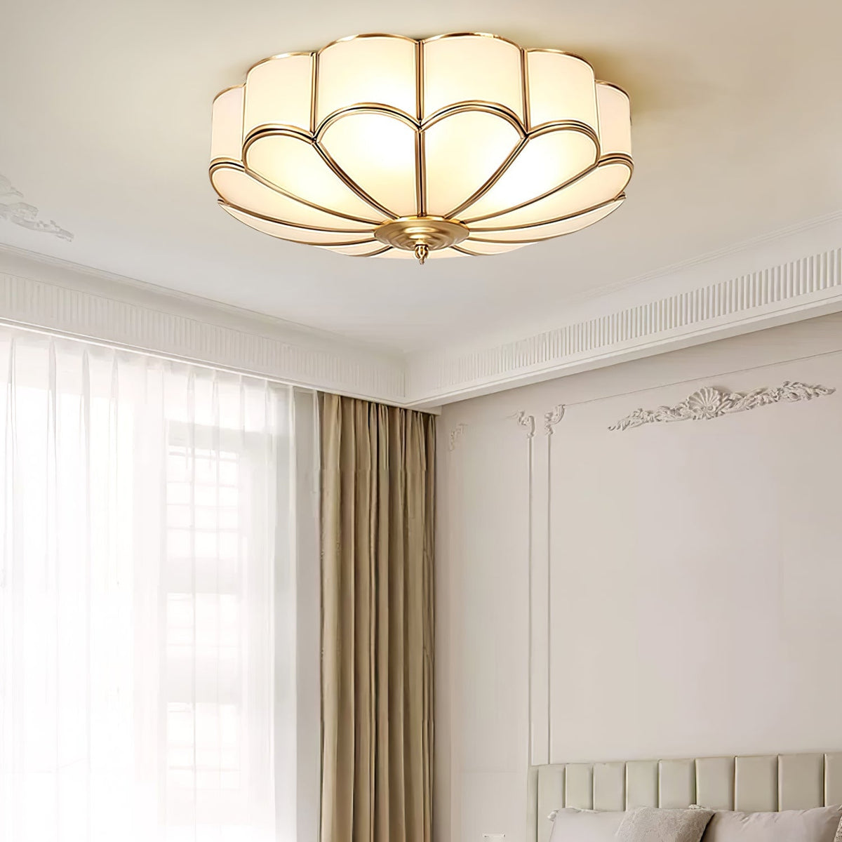Brass Multi-Arm Flush Mount Ceiling Light — Frosted Glass
