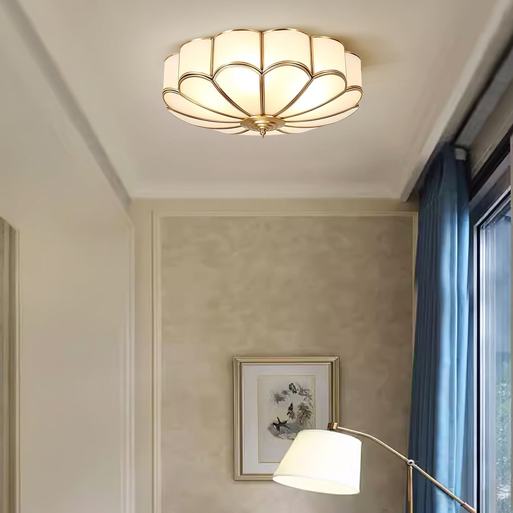 Brass Multi-Arm Flush Mount Ceiling Light — Frosted Glass