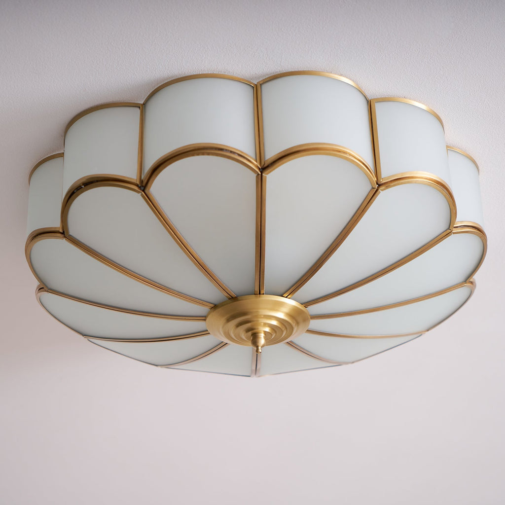 Brass Multi-Arm Flush Mount Ceiling Light — Frosted Glass
