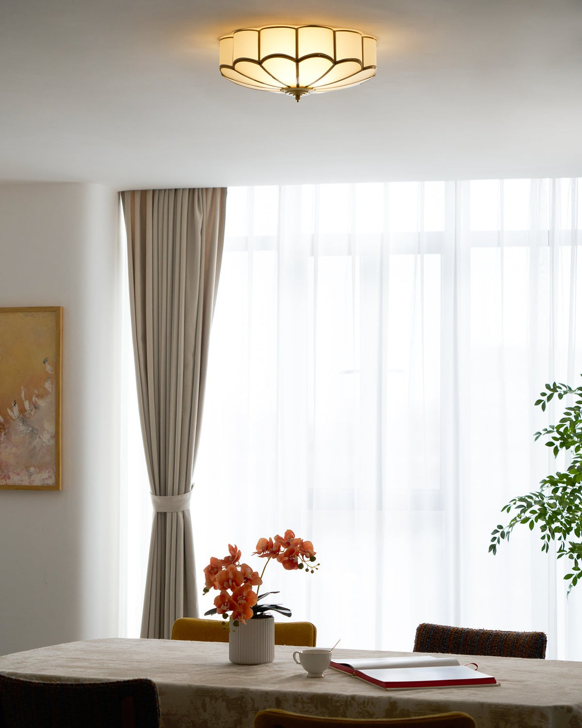 Brass Multi-Arm Flush Mount Ceiling Light — Frosted Glass