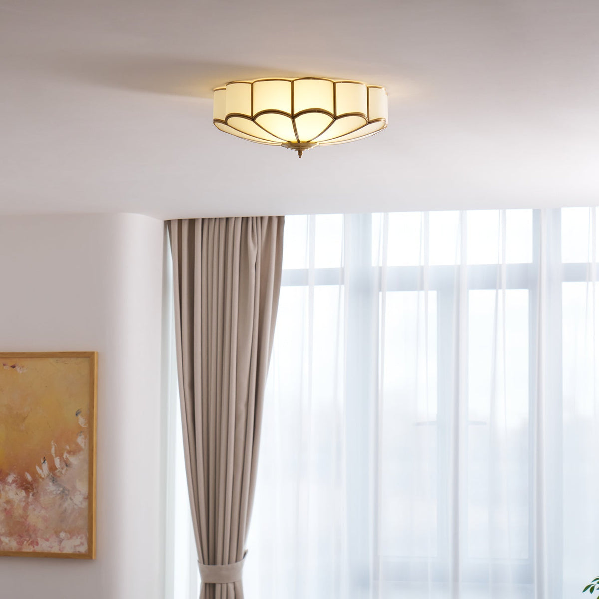 Brass Multi-Arm Flush Mount Ceiling Light — Frosted Glass