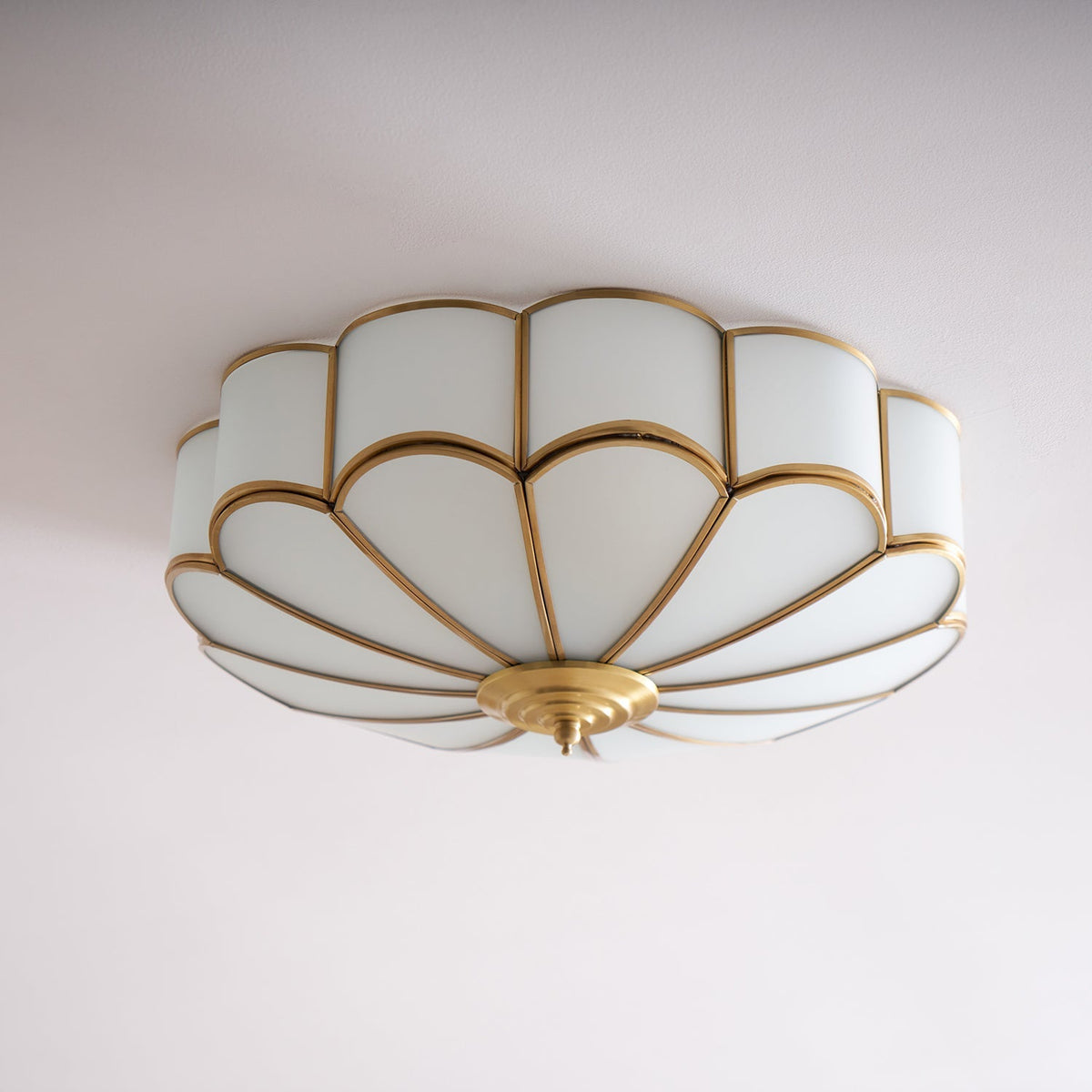 Brass Multi-Arm Flush Mount Ceiling Light — Frosted Glass