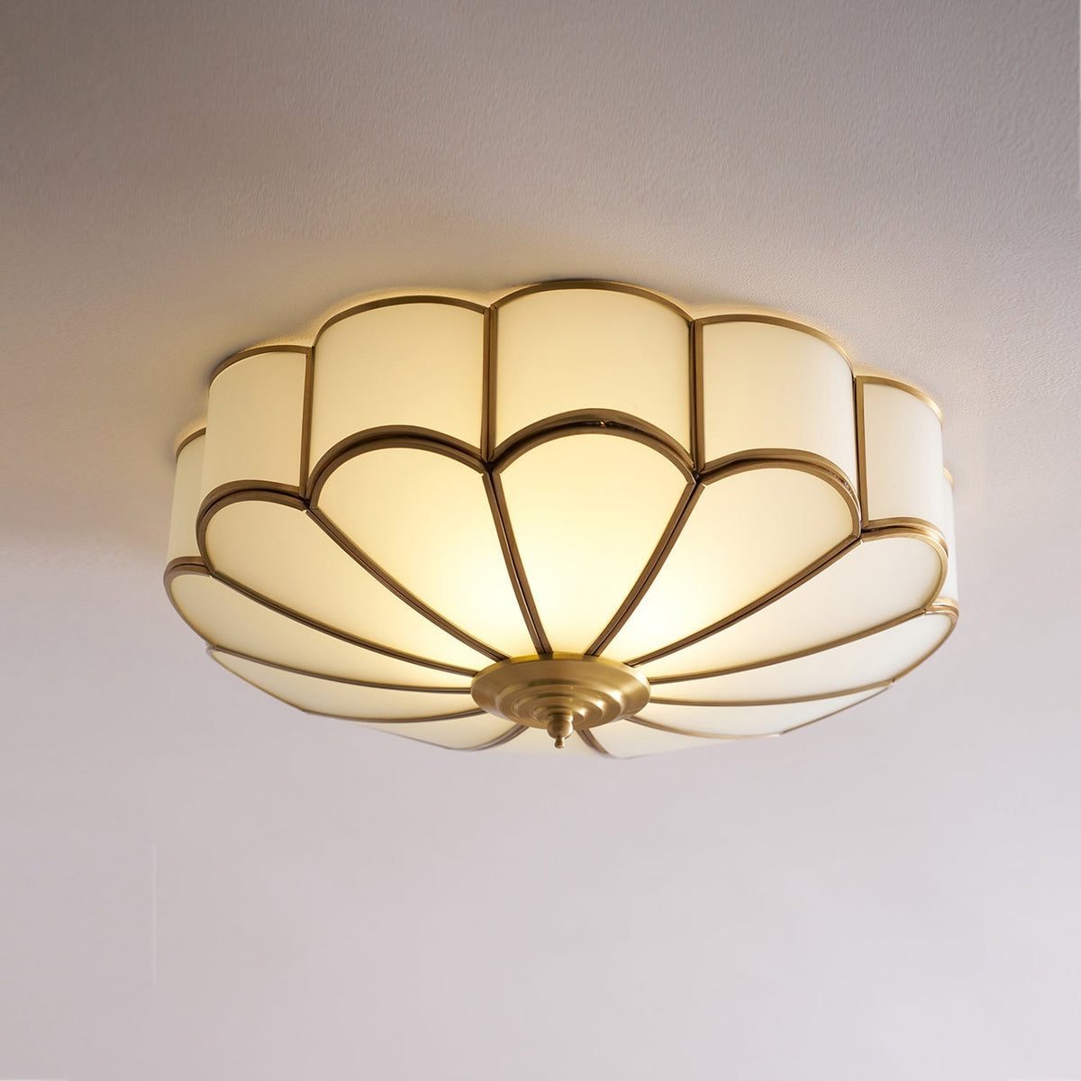 Brass Multi-Arm Flush Mount Ceiling Light — Frosted Glass