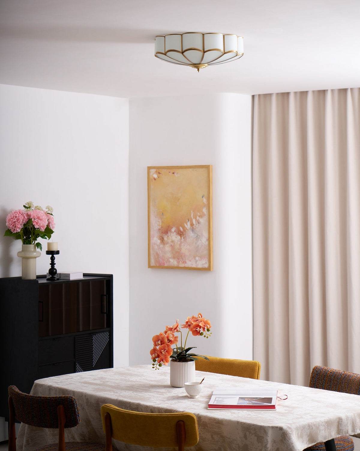 Brass Multi-Arm Flush Mount Ceiling Light — Frosted Glass