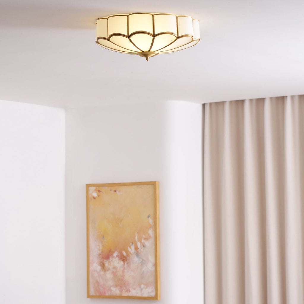 Brass Multi-Arm Flush Mount Ceiling Light — Frosted Glass