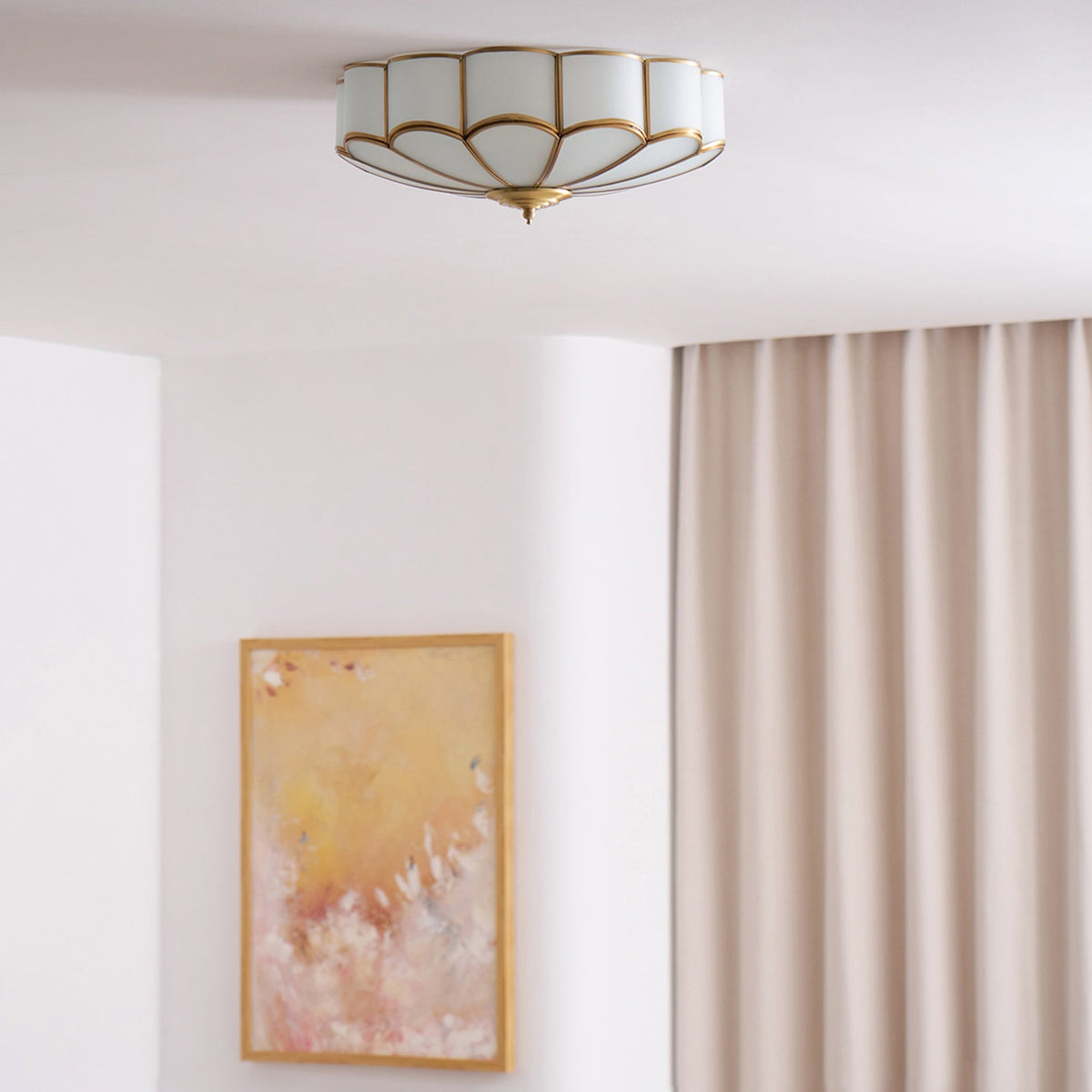 Brass Multi-Arm Flush Mount Ceiling Light — Frosted Glass