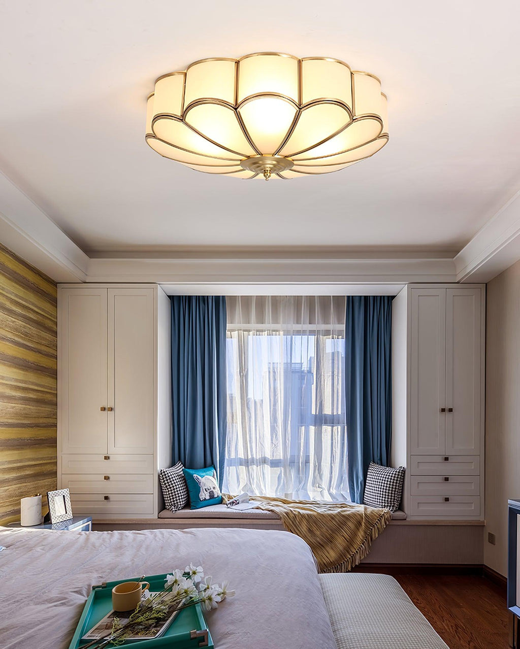 Brass Multi-Arm Flush Mount Ceiling Light — Frosted Glass