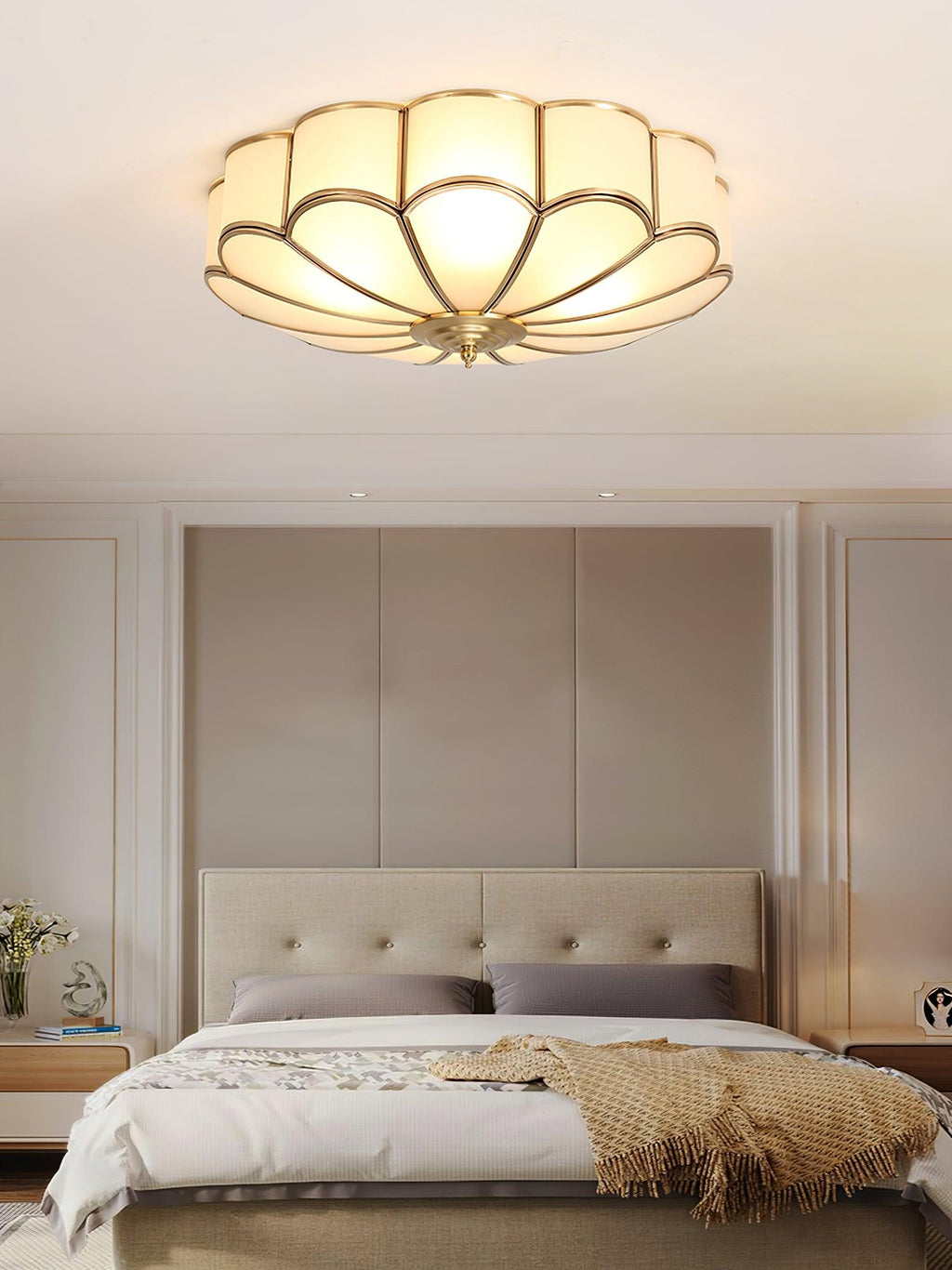 Brass Multi-Arm Flush Mount Ceiling Light — Frosted Glass